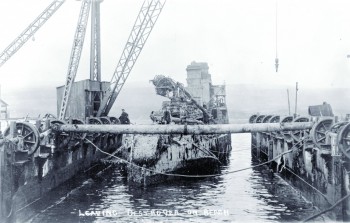 Salvaged destroyer in the floating dock © Orkney Library and Archive